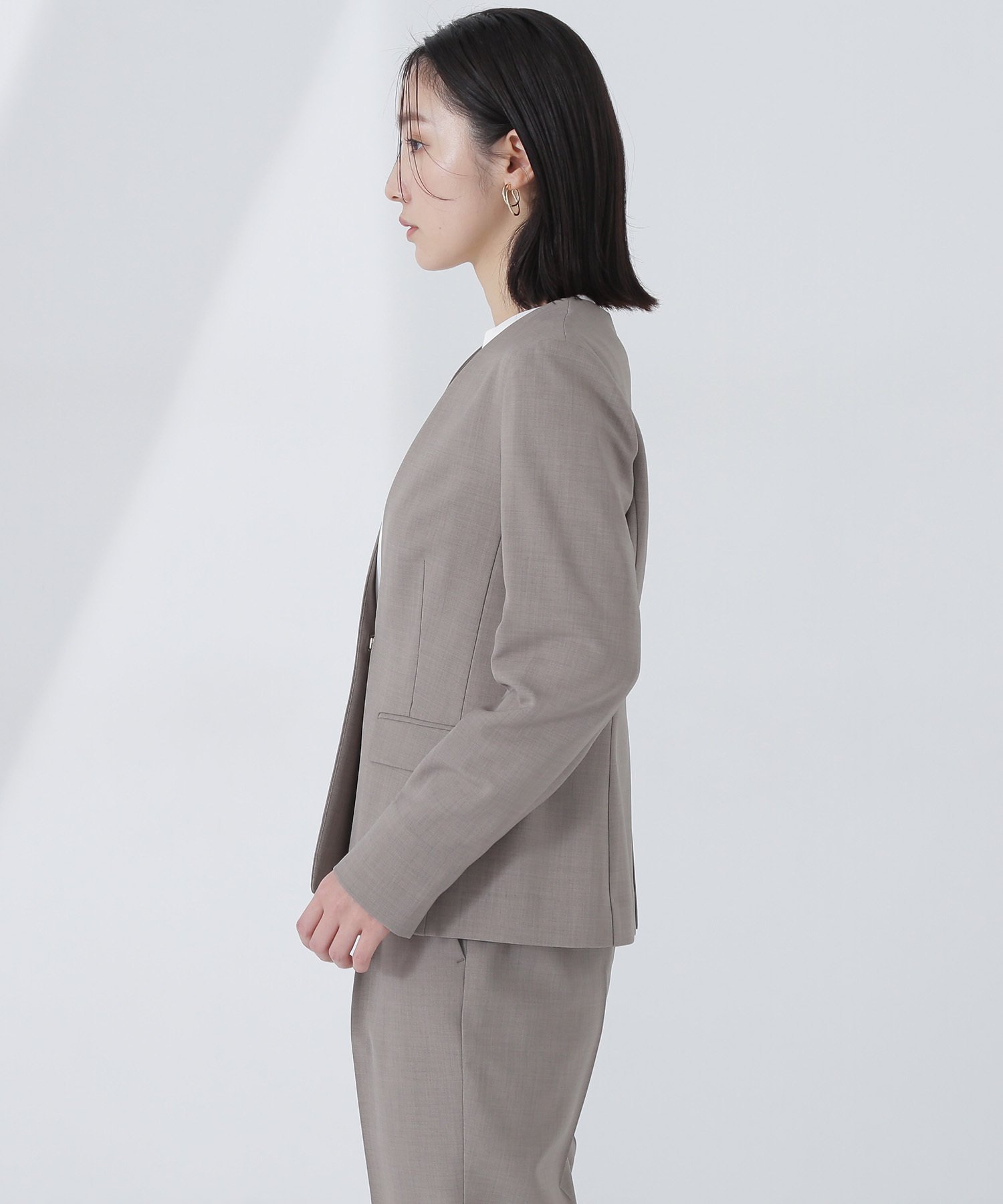 NATURAL BEAUTY BASIC｜リネンライク SETUP ノーカラージャケット