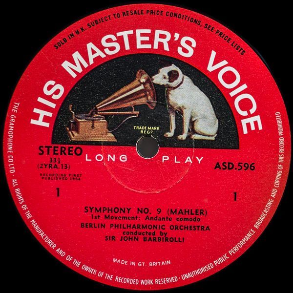 サー・ジョン・バルビローリ/マーラー：交響曲第9番（2LP