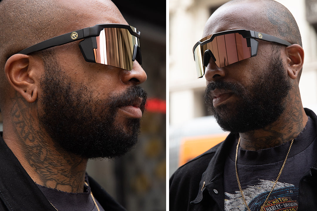 Future Tech Sunglasses: Black Frame Rose Gold Z87+