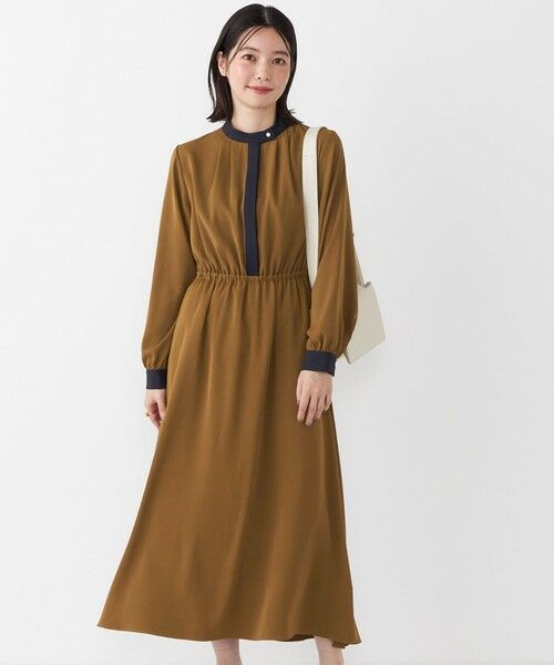 SHIPS Colors:〈手洗い可能〉配色 ギャザー ロングスリーブ ワンピース