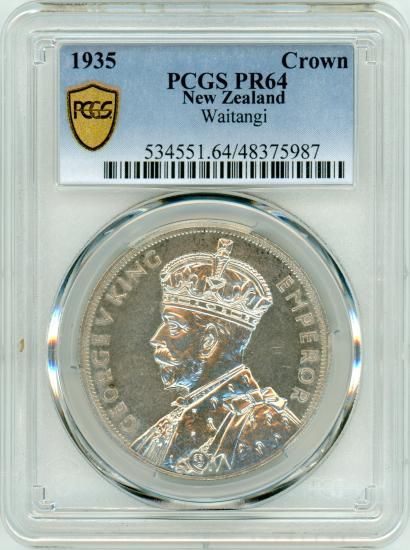 ニュージーランド 1/2クラウン銀貨 1935年 極美品 希少 レア 古銭