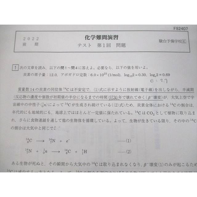 駿台 化学難問演習 テスト計19回分 通年セット 2022 015m0D : ブックス