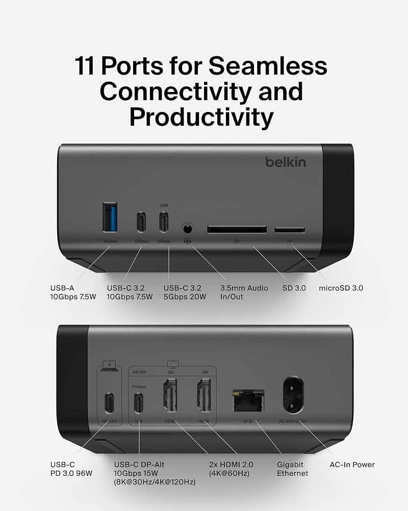 Amazon.com: Belkin USB-C Hub, 11-in-1 Pro GaN Dock 150W, Multi