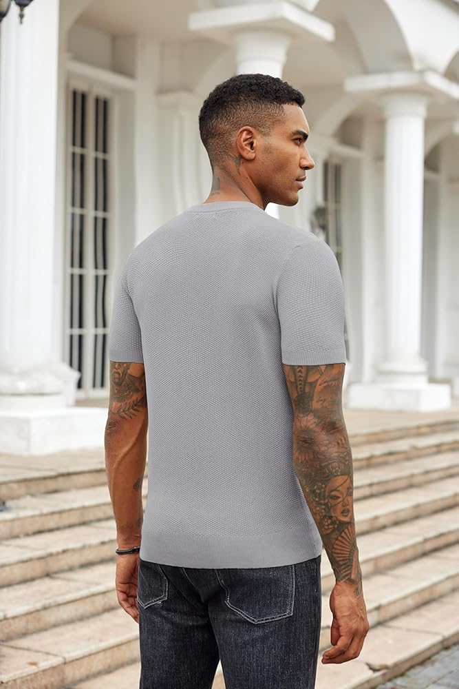 COOFANDY Mens Knit Shirts Short Sleeve Casual Vintage Tees Slim