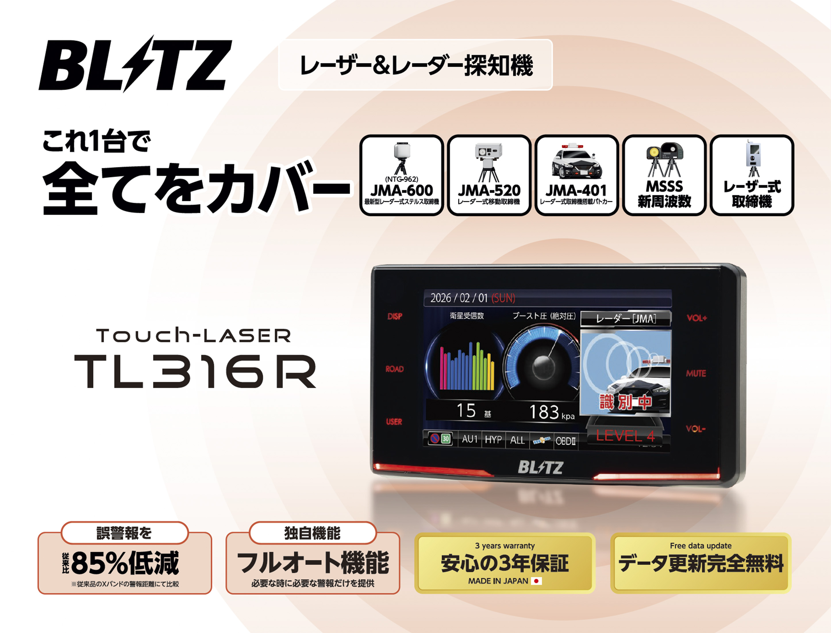 BLITZ（ブリッツ） 2026年最新 レーザー＆レーダー探知機 直接配線