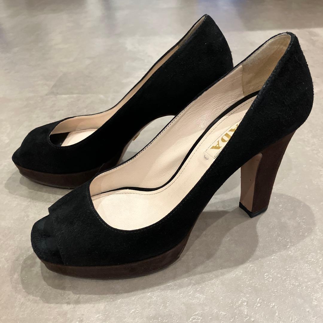 ＊期間限定値下げ＊PRADA プラダ 黒スエードオープントゥパンプス バイカラー 期間限定値下げ＊PRADA プラダ 黒スエードオープントゥパンプス バイ