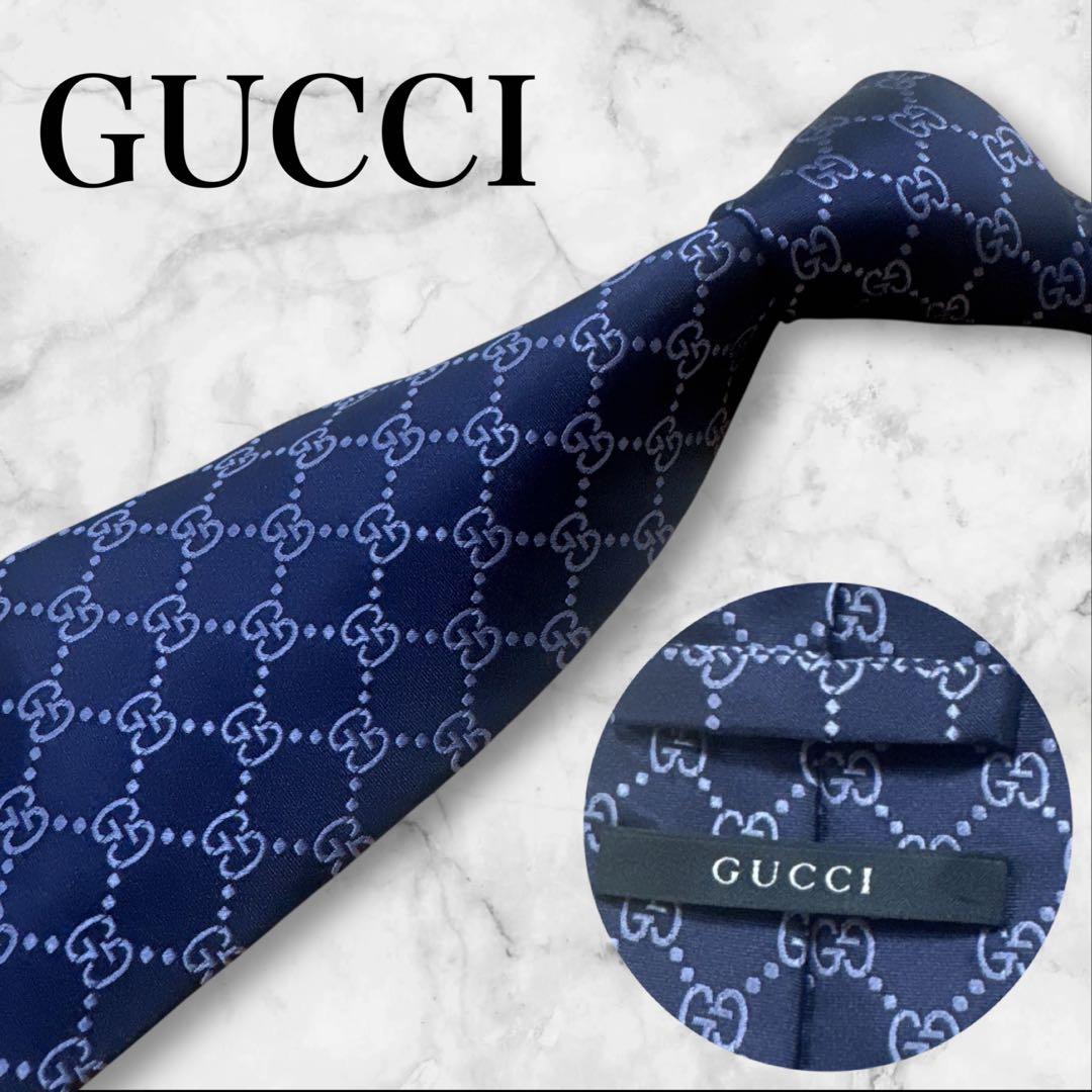 【未使用に近い】GUCCI ネクタイ　ggマーモント　gg柄　ネイビー 楽天市場】【中古】 GUCCI (グッチ) 総柄 GG柄 ブルー ネクタイ