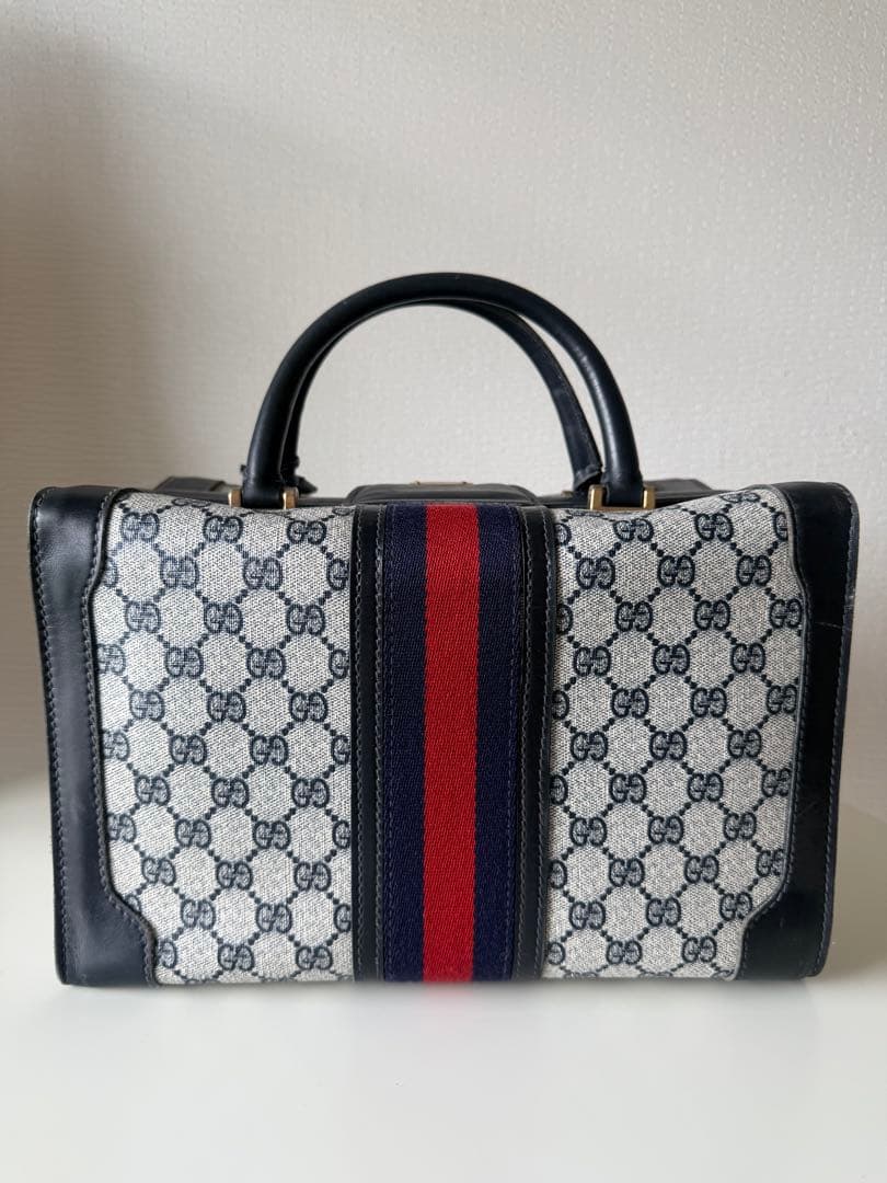 GUCCI オールドグッチ シェリーライン ボストンバッグ ネイビー - メルカリ