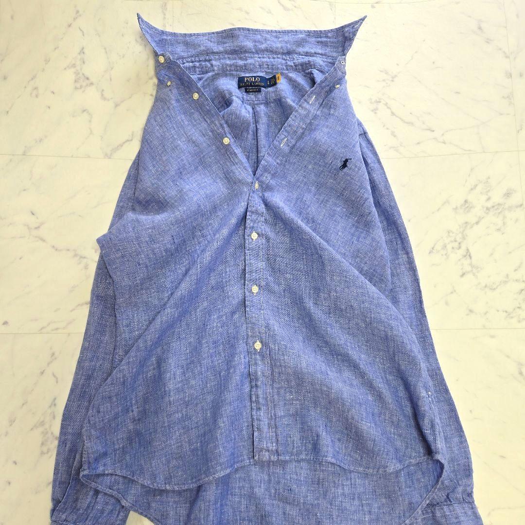 ポロラルフローレン 麻 リネン ブルーシャツ L(XL相当) Polo Ralph Lauren/L/S Linen Shirt（ラルフローレン リネンシャツ