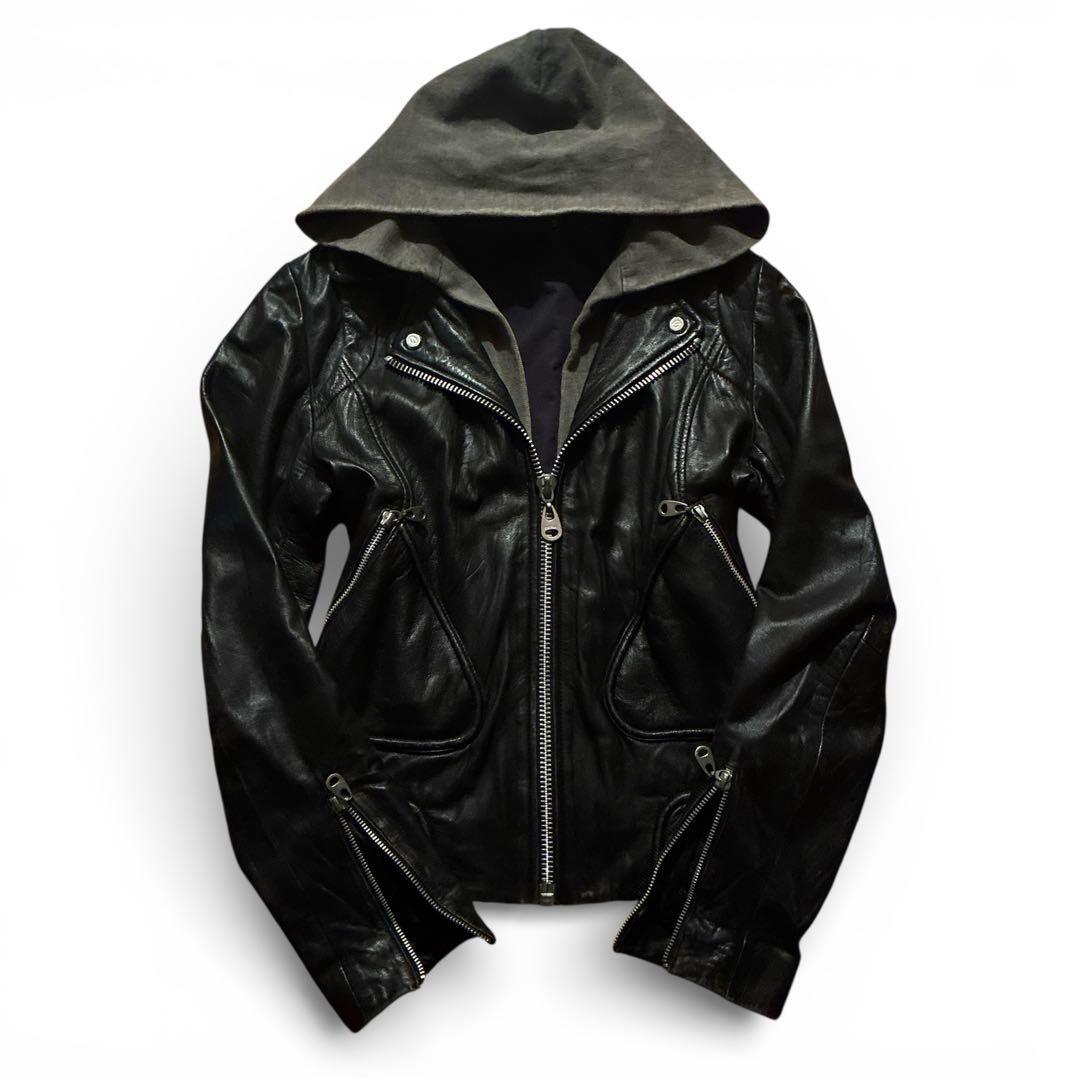archive leather hoodie y2k お兄系 ekam lgb archive gimmick leather hoodie lgb y2k - メルカリ