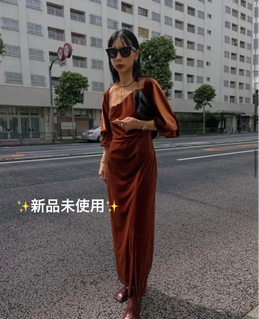 ワンピース Ameri VINTAGE 2WAY CURVE VELOURS DRESS my closet / 2WAY CURVE VELOURS DRESS br