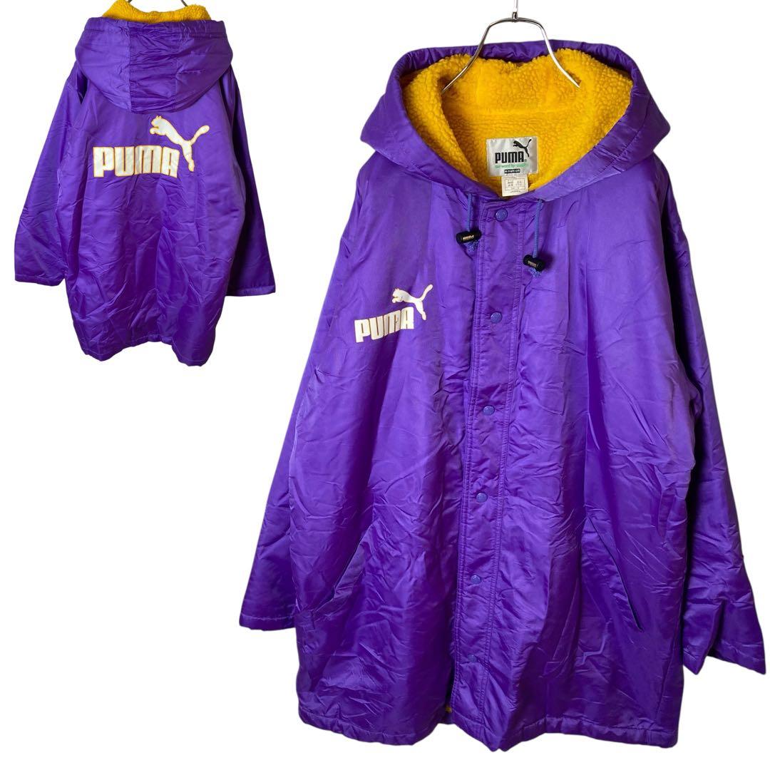 PUMA（プーマ） 90s古着PUMAでかロゴ 裏ボア パープルナイロンベンチ