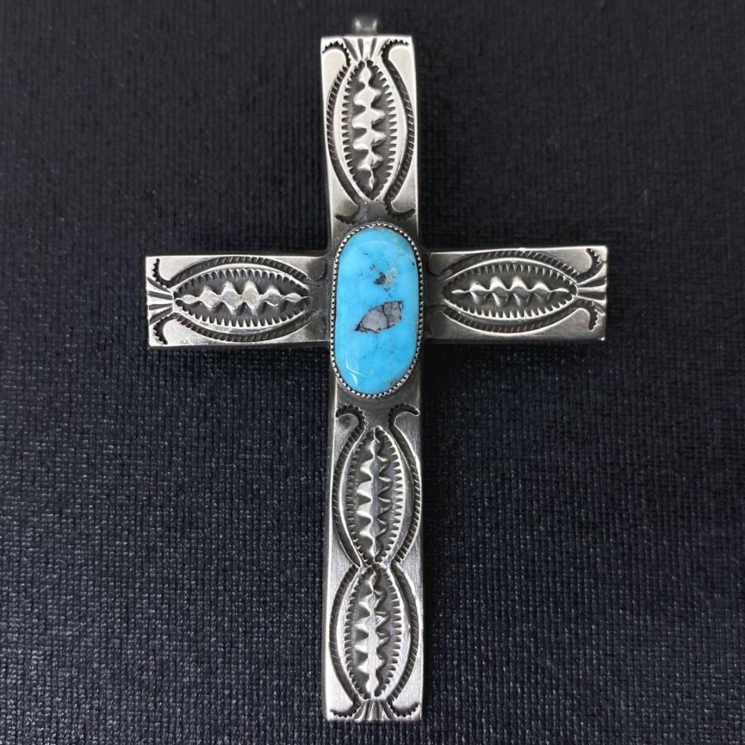 NAVAJO C.MTZ シルバー ターコイズ クロス ペンダント Pendant - Navajo Cross Silver Sterling & Turquoise by Arnold