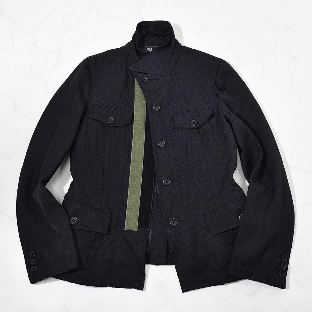 archive ブラックコムデギャルソン ポリ縮絨 ベルクロ ジャケット M 黒 BLACK COMME des GARCONS 2023ss ポリ縮絨のオーバーサイズジャケット