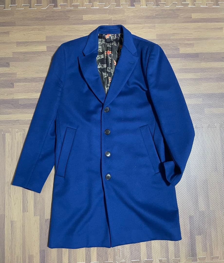 Paul 美品 Paul Smith チェスターコート 裏地ユニオンジャック ブルー L