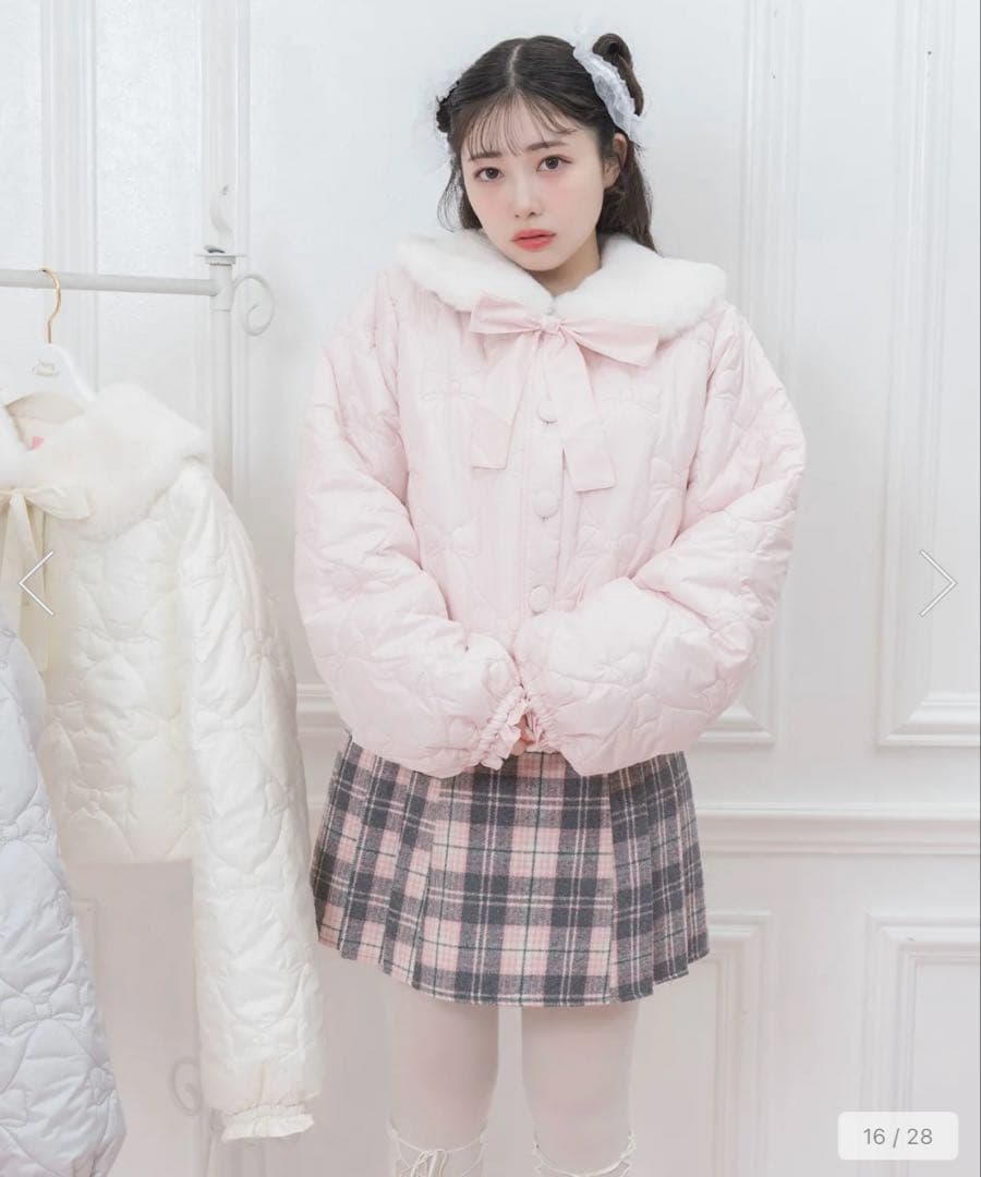 Honey Cinnamon リボンキルトティペット付き中綿ジャケット ピンク リボンキルトティペット付き中綿ジャケット – BUNNY APARTMENT