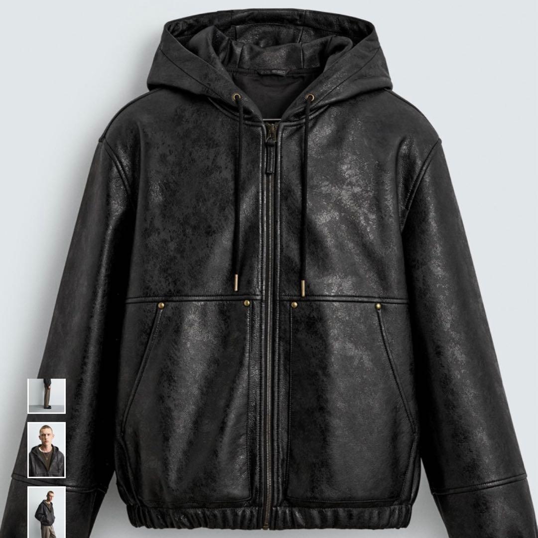 ZARA レザーパーカー フーデッド ジャケット - メルカリ