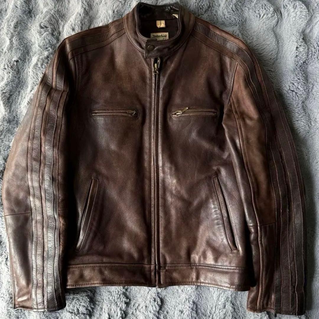 Timberland ブラウンレザージャケット S/P vintage 本革 Timberland(ティンバーランド) / レザージャケット・ブルゾン/L/牛革