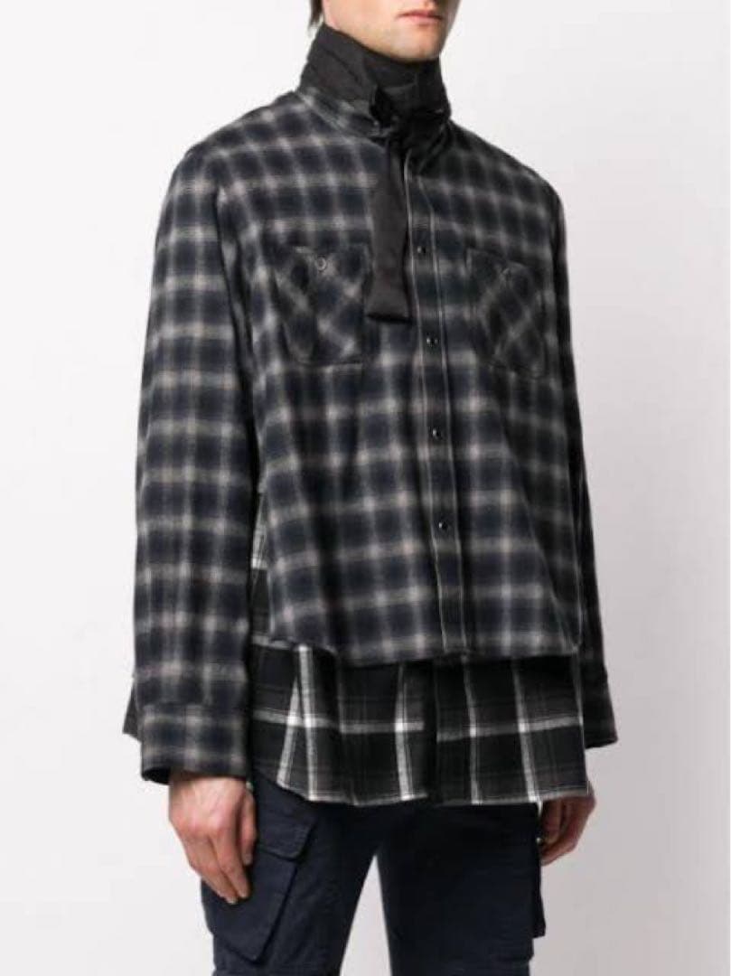 sacai 20ss ドッキング レイヤードチェック シャツ オンブレ ブラック