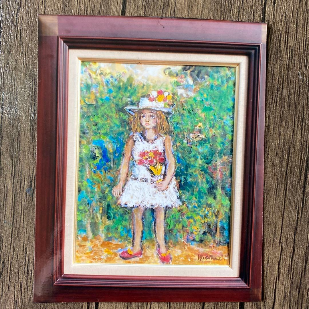 絵画 油彩画 油絵 「ブーケを持つ少女」F6号 菊地正則 額付き 美品