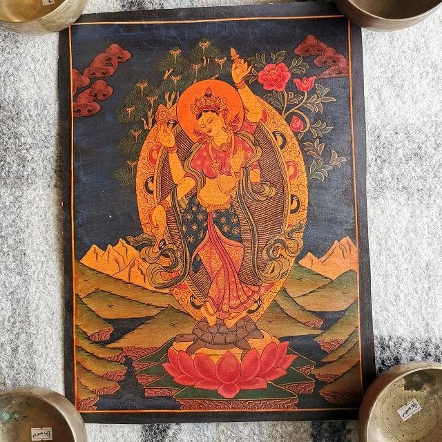 ヤムナー ヒマラヤの女神 ヒンドゥー教の女神： タンカ 仏画（額縁なし）
