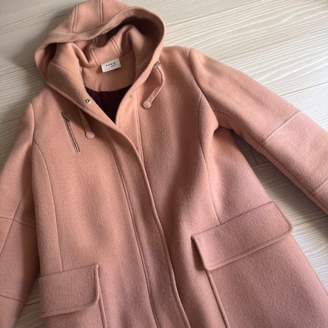 【連休限定価格】AKRIS PUNTO フード付き✨中綿コート✨ピンクカラー Akris punto Felted Wool Double-Breasted Peacoat | Neiman Marcus