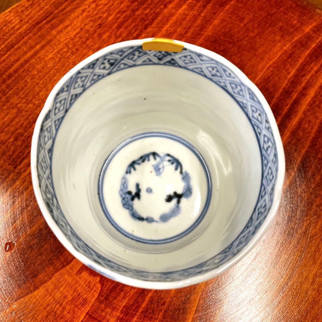 古伊万里 蕎麦猪口 金継ぎ 美品 江戸初期 なでしこ 間下紗卍金継ぎ