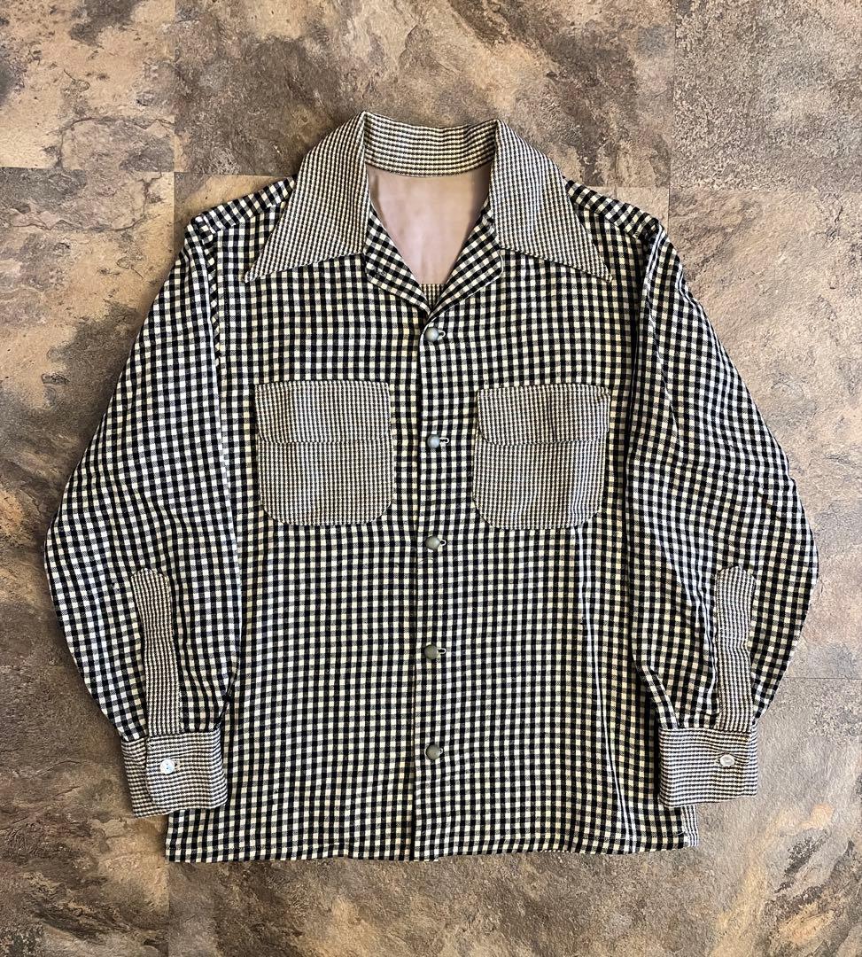 40s Vintage ウールオープンカラー クレイジーチェック ウール シャツ 40s Vintage ウールオープンカラー クレイジーチェック ウール シャツ