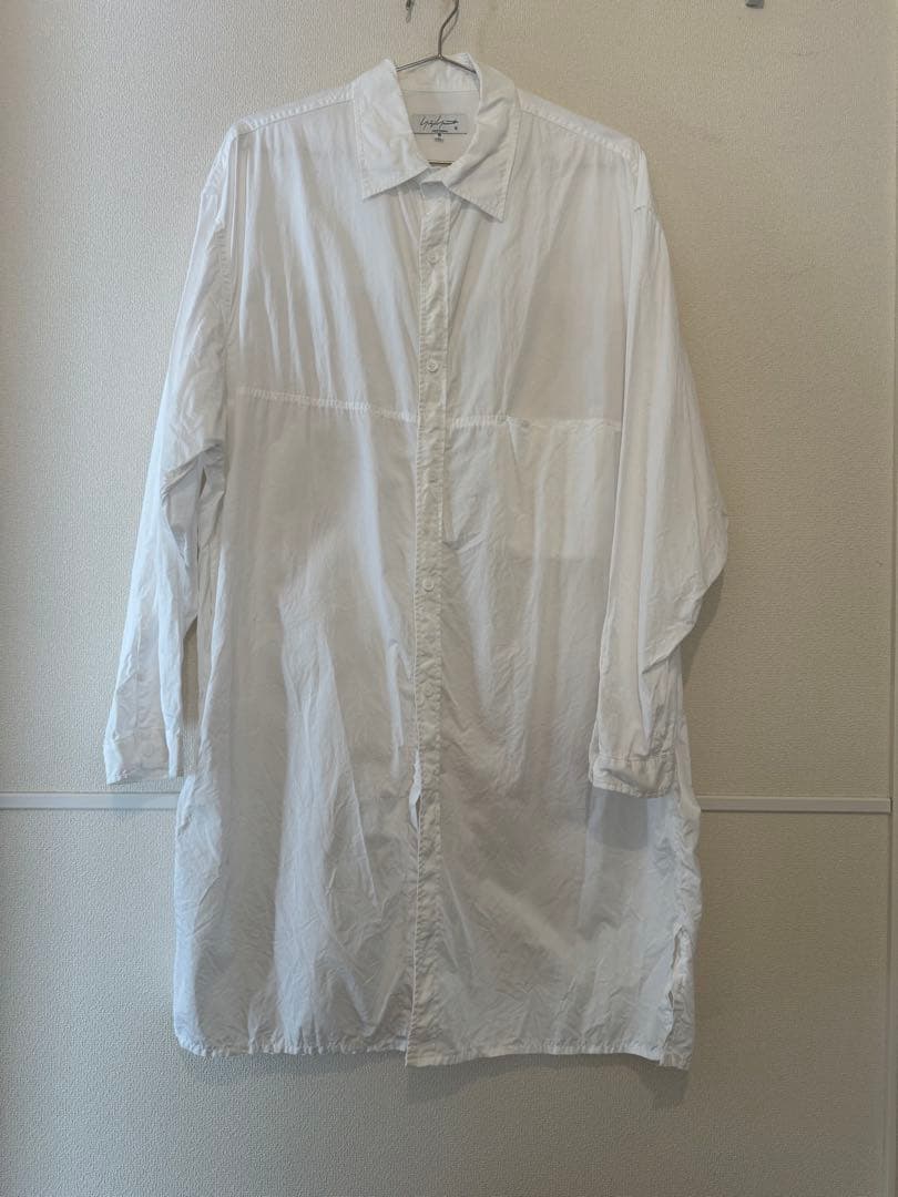 【極美品】Yohji Yamamoto POUR HOMME ロングシャツ Yohji Yamamoto POUR HOMME シワギャバステンカラーロングブラウス