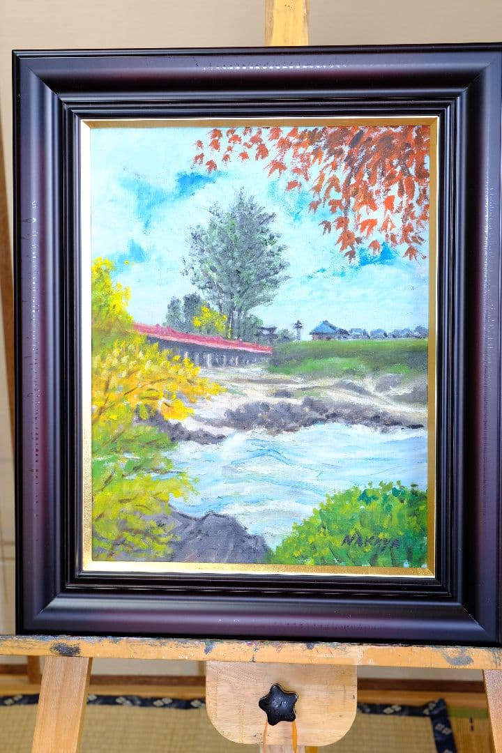 銀杏と御社橋　油絵　額縁付き 絵画 油絵 神宮外苑いちょう並木 F50号 （木村由記夫） 【肉筆】【油絵
