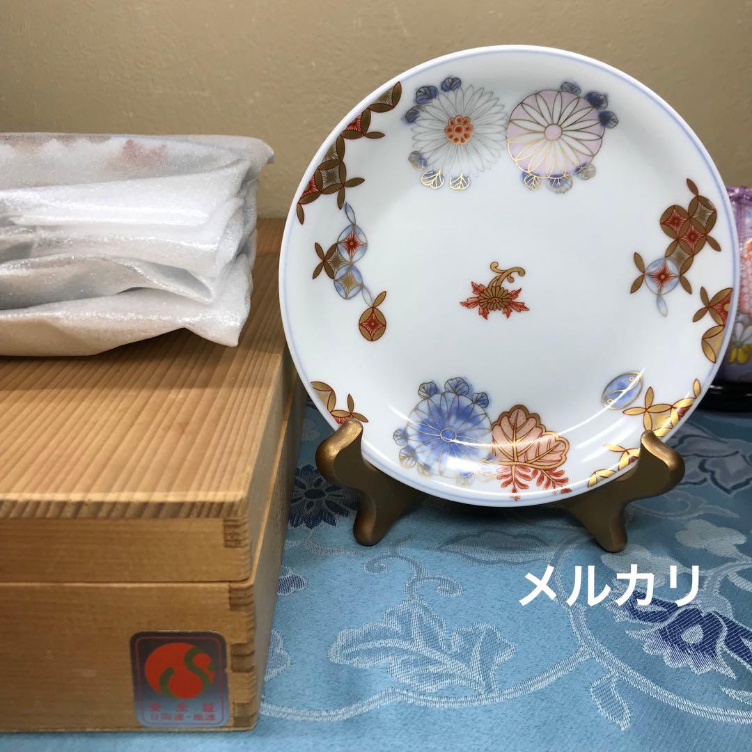 深川製磁　菊七宝　希少品　和皿揃　５枚１式　木箱入り　【廃番美品】 深川製磁 菊七宝 希少品 和皿揃 5枚1式 木箱入り 【廃番美品