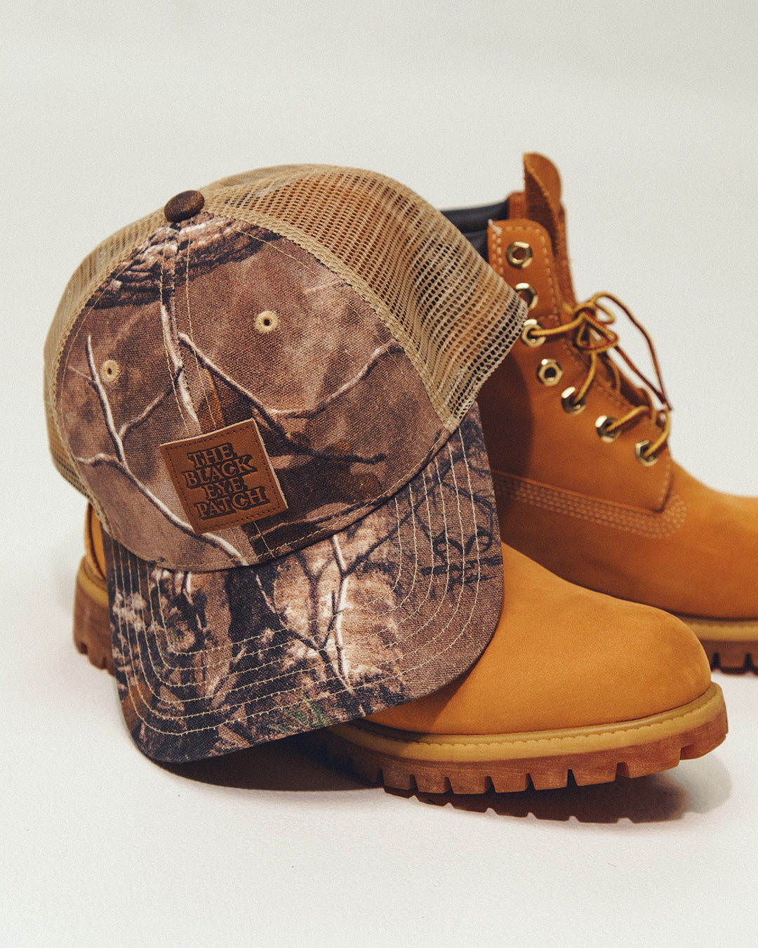 LEATHER PATCHED REAL TREE MESH CAP – BlackEyePatch