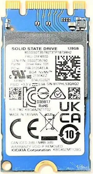 Kioxia Former Toshiba 128GB PCIe NVMe SSD 2242 KBG40ZMT128G Solid