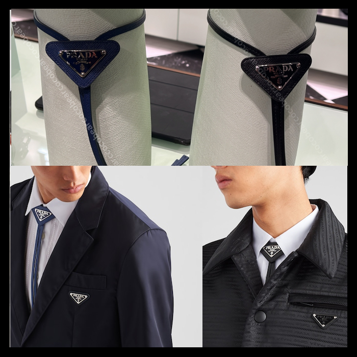 ☆PRADA☆プラダ サフィアーノレザー ロゴ ボロタイ ネクタイ (PRADA