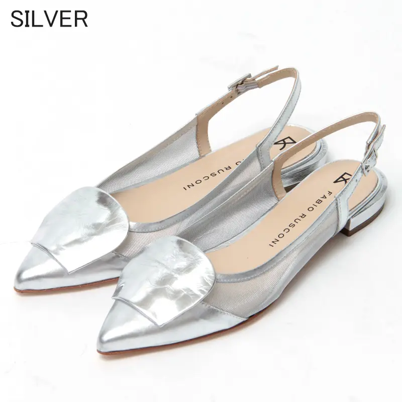 ファビオルスコーニのメタリック フラット パンプス | 送料無料|SILVER